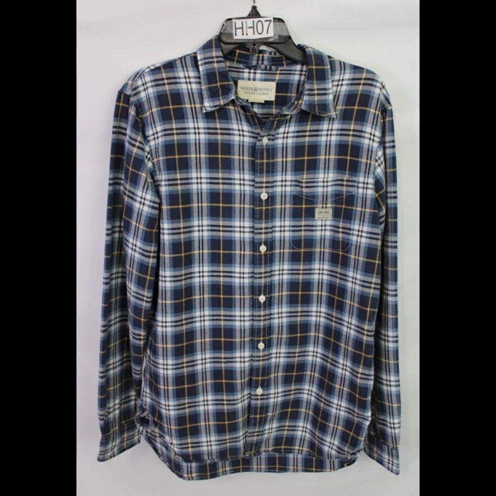 Denim & Supply Ralph Lauren Mens M Medium Blue Plaid Button Up Shirt